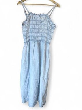 Cleo Smocked Chambray Denim Sundress Light Wash L